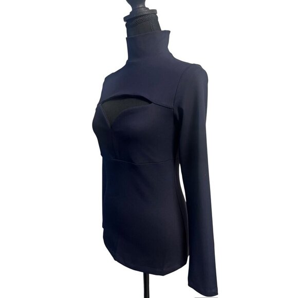 SUSANA MONACO MOCK NECK CUTOUT TOP Long-Sleeve NAVY workattire professional - Picture 3 of 7